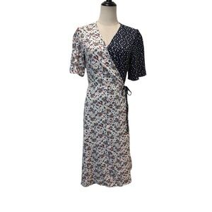 Women's Ditsy Floral Wrap Dress Sz S Boho Cottagecore Retro Romantic Patchwork